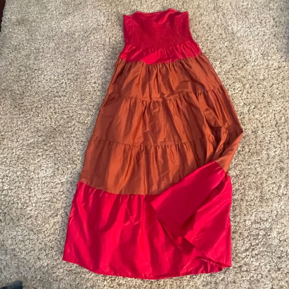 Forever 21 Strapless Pink Brown Colorblock Maxi Dress S - Picture 7 of 9